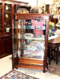 French Antique Mahogany Display Cabinet With 4 Glass Shelves