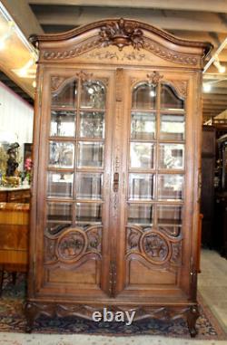 French Antique Normandy Oak Louis XV 2 Door Armoire Bookcase / Display Cabinet