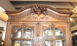 French Antique Normandy Oak Louis XV 2 Door Armoire Bookcase / Display Cabinet