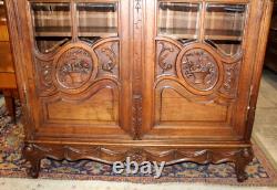 French Antique Normandy Oak Louis XV 2 Door Armoire Bookcase / Display Cabinet