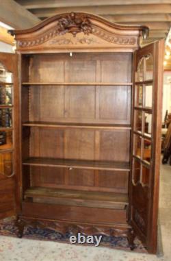 French Antique Normandy Oak Louis XV 2 Door Armoire Bookcase / Display Cabinet