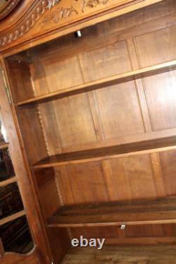French Antique Normandy Oak Louis XV 2 Door Armoire Bookcase / Display Cabinet