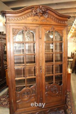 French Antique Normandy Oak Louis XV 2 Door Armoire Bookcase / Display Cabinet