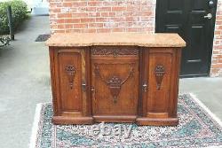 French Antique Oak Art Deco Marble Top Sideboard