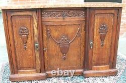 French Antique Oak Art Deco Marble Top Sideboard