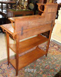 French Antique Oak Art Nouveau Sideboard Server Marble Top & Shelves