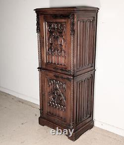 French Antique Oak Gothic Revival Deux Corps Cabinet/Cupboard