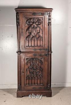 French Antique Oak Gothic Revival Deux Corps Cabinet/Cupboard