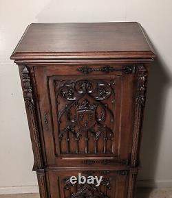 French Antique Oak Gothic Revival Deux Corps Cabinet/Cupboard