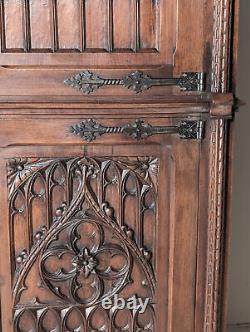 French Antique Oak Gothic Revival Deux Corps Cabinet/Cupboard