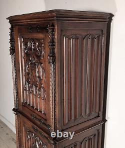 French Antique Oak Gothic Revival Deux Corps Cabinet/Cupboard