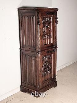 French Antique Oak Gothic Revival Deux Corps Cabinet/Cupboard