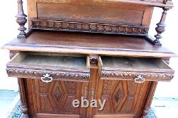 French Antique Oak Stained Glass Renaissance Buffet / Hutch