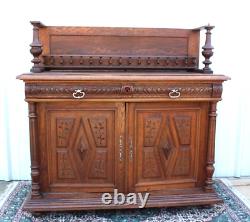 French Antique Oak Stained Glass Renaissance Buffet / Hutch