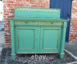 French Antique Painted Green Sideboard Cabinet 2 Door 2 Drawer Server