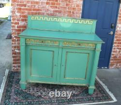 French Antique Painted Green Sideboard Cabinet 2 Door 2 Drawer Server