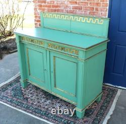 French Antique Painted Green Sideboard Cabinet 2 Door 2 Drawer Server