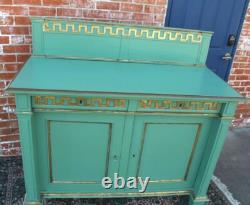 French Antique Painted Green Sideboard Cabinet 2 Door 2 Drawer Server