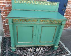 French Antique Painted Green Sideboard Cabinet 2 Door 2 Drawer Server