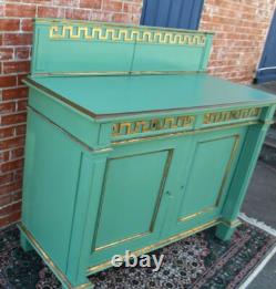 French Antique Painted Green Sideboard Cabinet 2 Door 2 Drawer Server