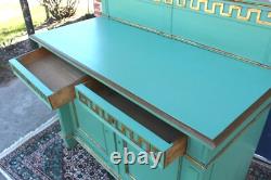French Antique Painted Green Sideboard Cabinet 2 Door 2 Drawer Server