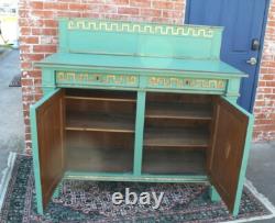 French Antique Painted Green Sideboard Cabinet 2 Door 2 Drawer Server