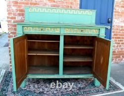 French Antique Painted Green Sideboard Cabinet 2 Door 2 Drawer Server