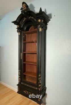 French Antique Regency Style Wall Mount Display Cabinet, Painted, Gilded Finish