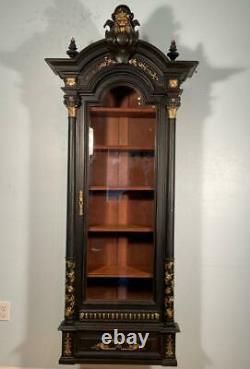 French Antique Regency Style Wall Mount Display Cabinet, Painted, Gilded Finish