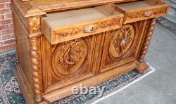 French Antique Renaissance Hunt Scene Sideboard / Cabinet