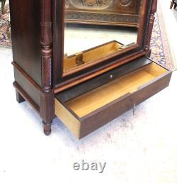 French Antique Rose Wood Louis XVI Style Beveled Mirror 1 Door Armoire