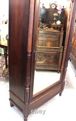 French Antique Rose Wood Louis XVI Style Beveled Mirror 1 Door Armoire