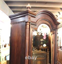 French Antique Rose Wood Louis XVI Style Beveled Mirror 1 Door Armoire