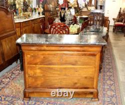 French Antique Walnut Louis Philippe Chest Marble Top Sideboard Cabinet