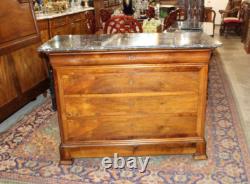 French Antique Walnut Louis Philippe Chest Marble Top Sideboard Cabinet