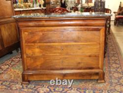 French Antique Walnut Louis Philippe Chest Marble Top Sideboard Cabinet