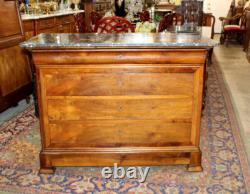 French Antique Walnut Louis Philippe Chest Marble Top Sideboard Cabinet