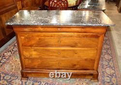 French Antique Walnut Louis Philippe Chest Marble Top Sideboard Cabinet