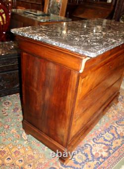 French Antique Walnut Louis Philippe Chest Marble Top Sideboard Cabinet