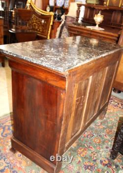 French Antique Walnut Louis Philippe Chest Marble Top Sideboard Cabinet