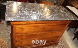 French Antique Walnut Louis Philippe Chest Marble Top Sideboard Cabinet