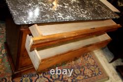 French Antique Walnut Louis Philippe Chest Marble Top Sideboard Cabinet
