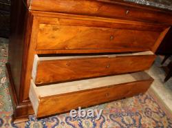 French Antique Walnut Louis Philippe Chest Marble Top Sideboard Cabinet
