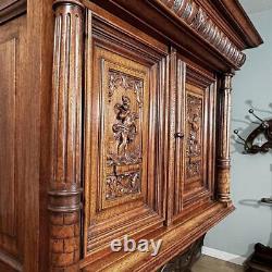 French Antique Walnut Wall/Key Cabinet with Greek Mythical Figures