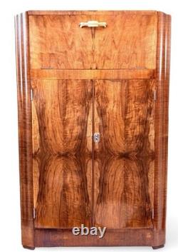 French Art Deco burr walnut cocktail cabinet / Dry Bar Server France 1930's
