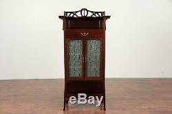 French Art Nouveau Antique Mahogany Hall or Music Cabinet, Rain Glass #29237