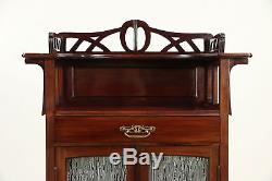 French Art Nouveau Antique Mahogany Hall or Music Cabinet, Rain Glass #29237