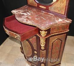 French Boulle Inlay Cabinet and Mirror Stand Credenza Dressing Table
