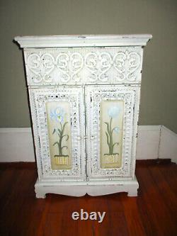 French Country Ornate Carved Vintage Shabby Chic Accent Cabinet w Painted Doors
