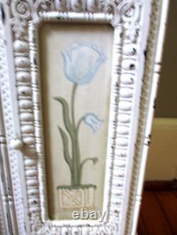 French Country Ornate Carved Vintage Shabby Chic Accent Cabinet w Painted Doors